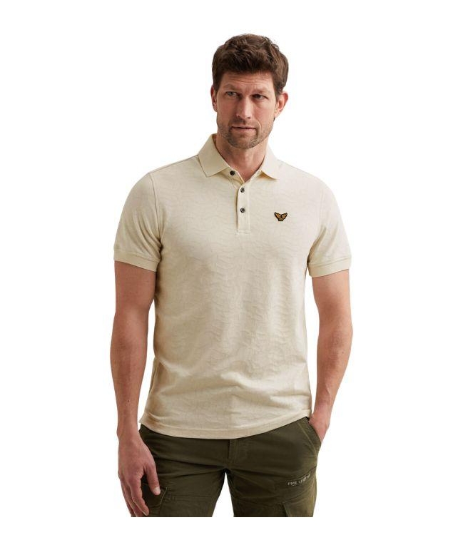 PME Legend Short sleeve polo jersey jacquard 7001 Egret