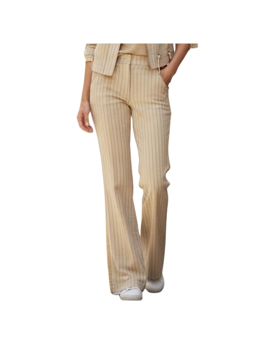 ZIP73 Wide Leg Pinstr. Leather Details Gold Glitter 710-Gold
