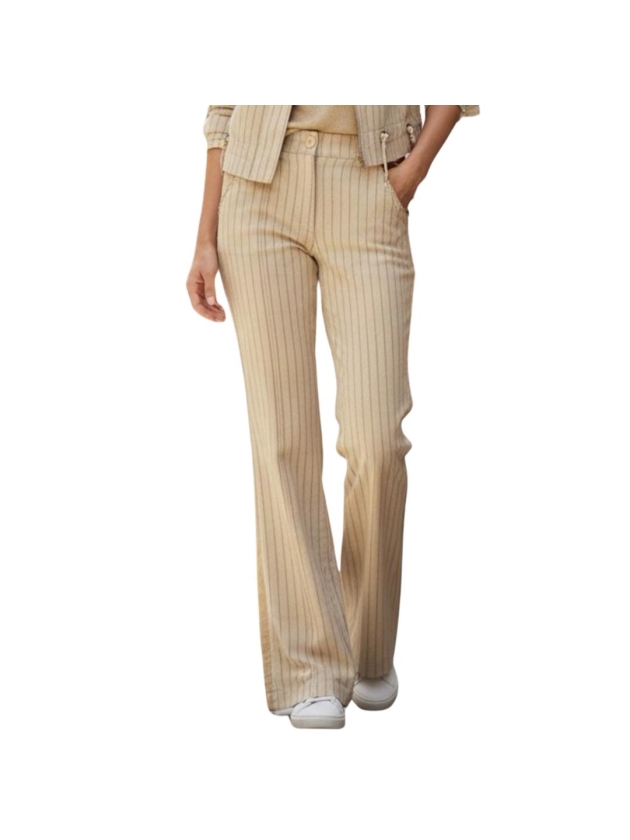 ZIP73 Wide Leg Pinstr. Leather Details Gold Glitter 710-Gold
