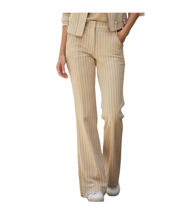 ZIP73 Wide Leg Pinstr. Leather Details Gold Glitter 710-Gold