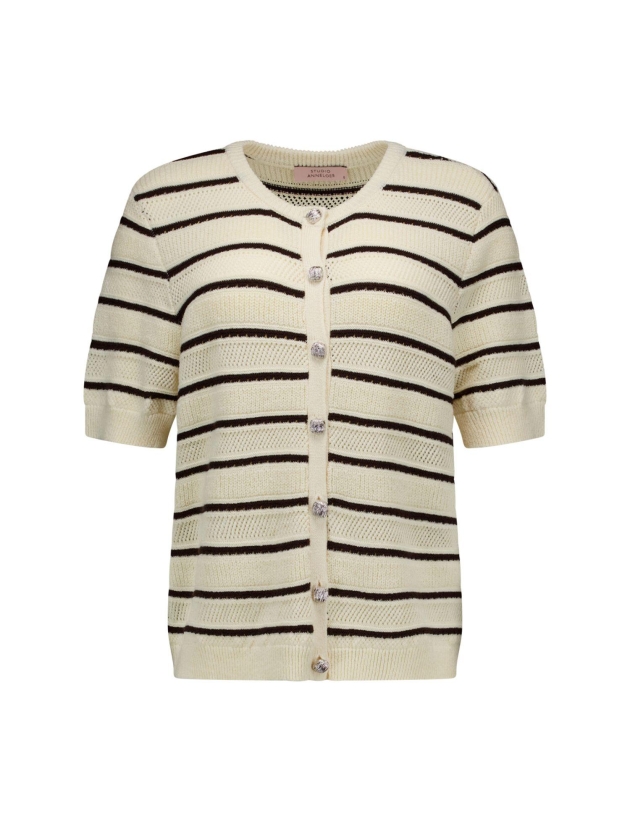 Studio Anneloes Yara stripe cardigan 1787 ecru/espresso