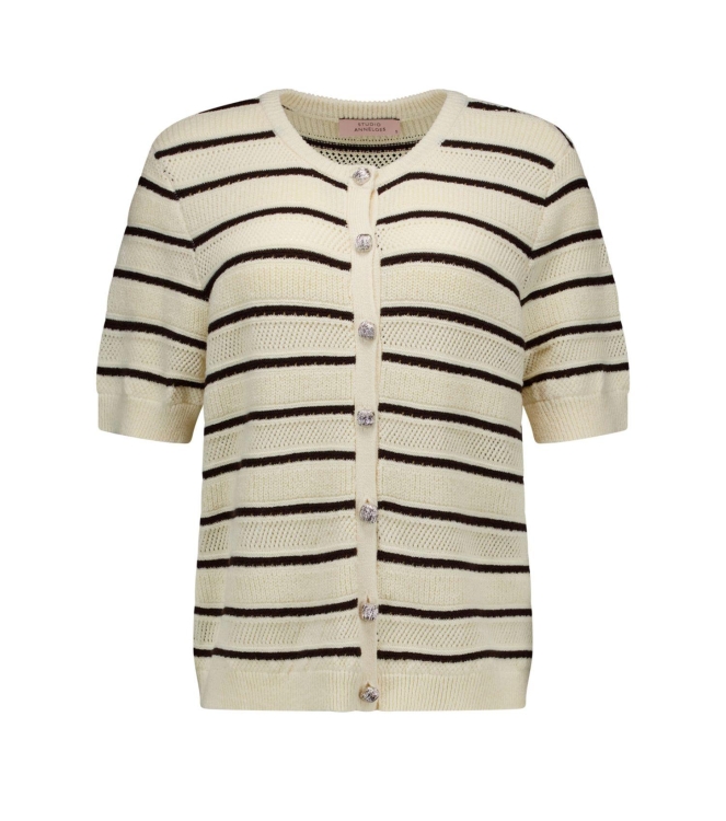 Studio Anneloes Yara stripe cardigan 1787 ecru/espresso