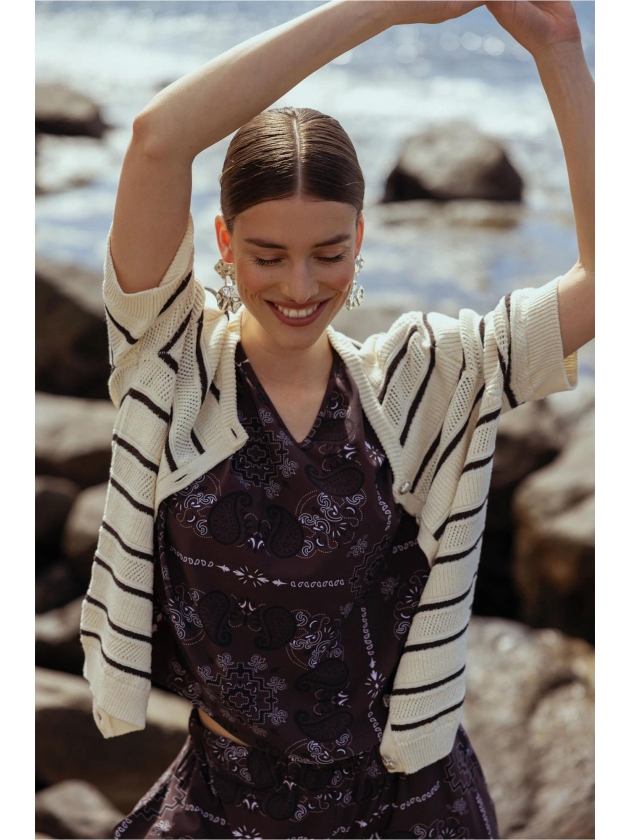 Studio Anneloes Yara stripe cardigan 1787 ecru/espresso