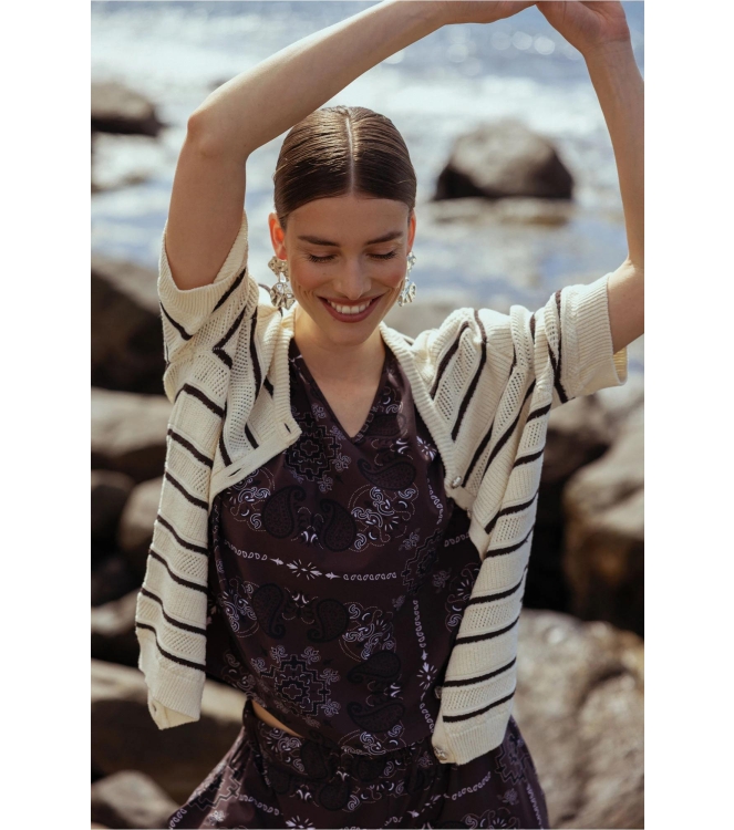 Studio Anneloes Yara stripe cardigan 1787 ecru/espresso