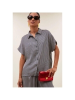 By-Bar Amsterdam barley silky stripe blouse 886-jet black stripe