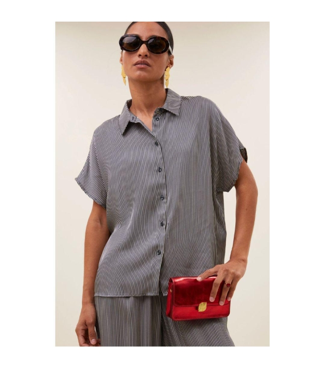 By-Bar Amsterdam barley silky stripe blouse 886-jet black stripe