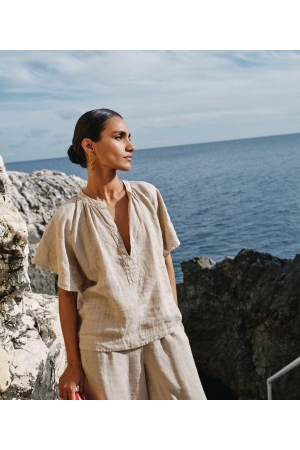 By-Bar Amsterdam vina linen blouse 730-biscuit