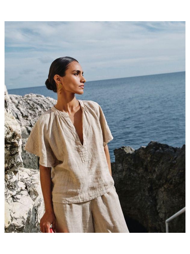 By-Bar Amsterdam vina linen blouse 730-biscuit