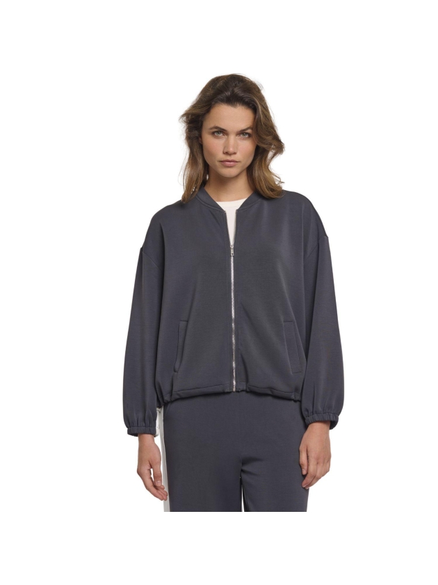 Rino en Pelle Balloon sleeve jacket with front closure 10175 dark navy