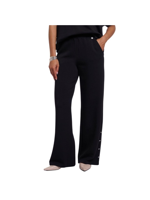 Rino en Pelle Regular length straight wide leg pants with slit d 9900 black