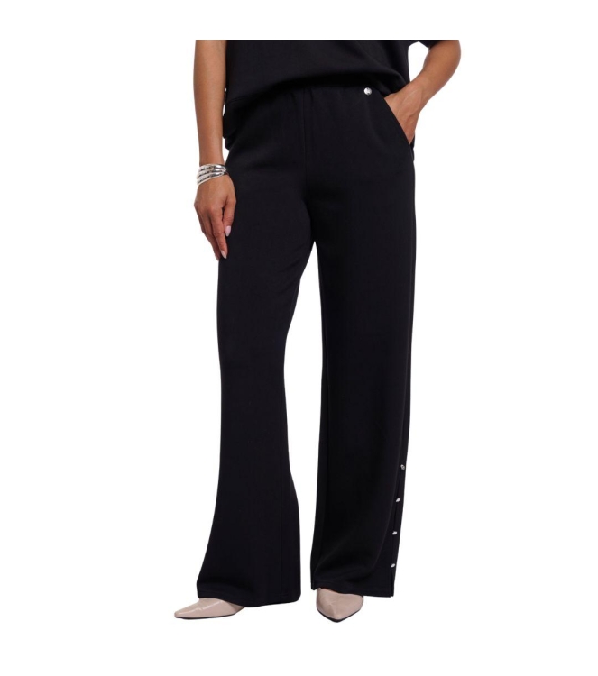 Rino en Pelle Regular length straight wide leg pants with slit d 9900 black