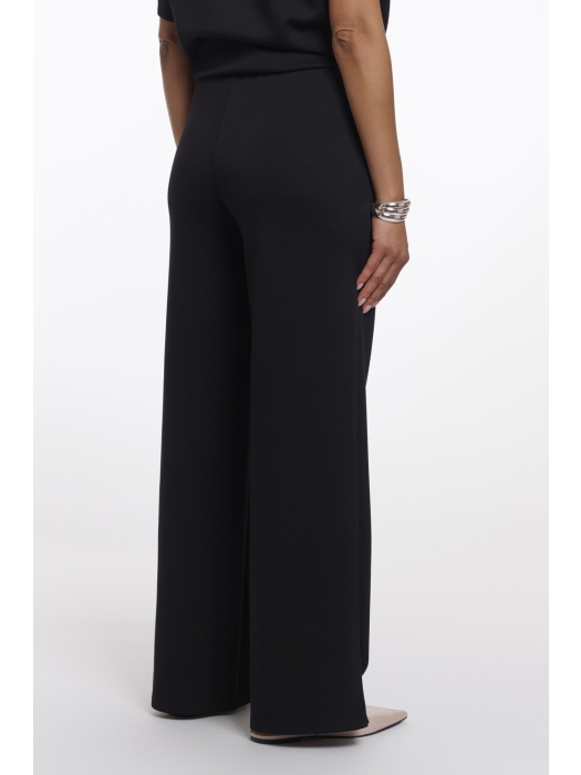 Rino en Pelle Regular length straight wide leg pants with slit d 9900 black