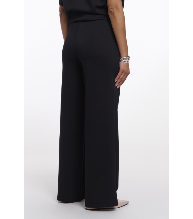 Rino en Pelle Regular length straight wide leg pants with slit d 9900 black