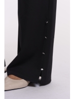 Rino en Pelle Regular length straight wide leg pants with slit d 9900 black