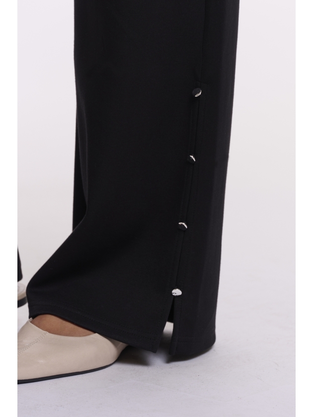 Rino en Pelle Regular length straight wide leg pants with slit d 9900 black