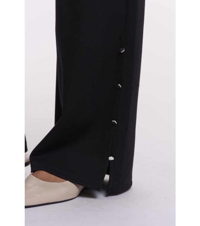 Rino en Pelle Regular length straight wide leg pants with slit d 9900 black