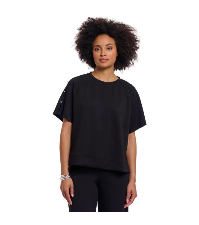 Rino en Pelle Half sleeve top with button details 9900 black