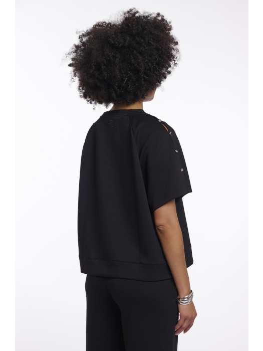 Rino en Pelle Half sleeve top with button details 9900 black