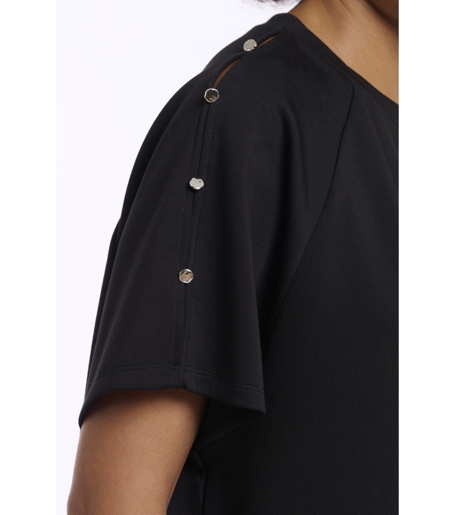 Rino en Pelle Half sleeve top with button details 9900 black