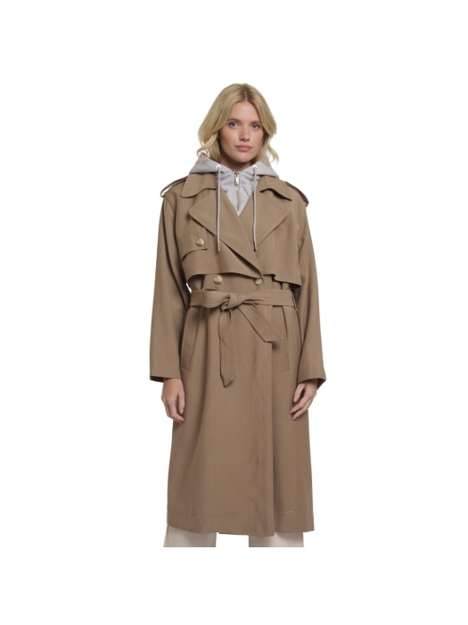 Rino en Pelle Double breasted trenchcoat with detachable hood 11011 slate bark
