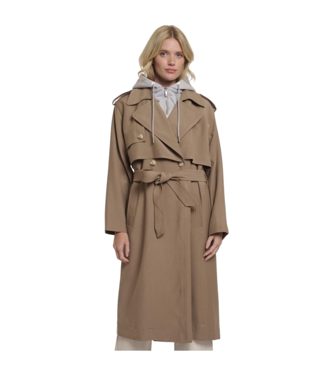 Rino en Pelle Double breasted trenchcoat with detachable hood 11011 slate bark