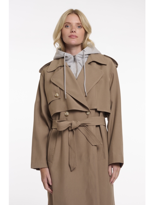 Rino en Pelle Double breasted trenchcoat with detachable hood 11011 slate bark