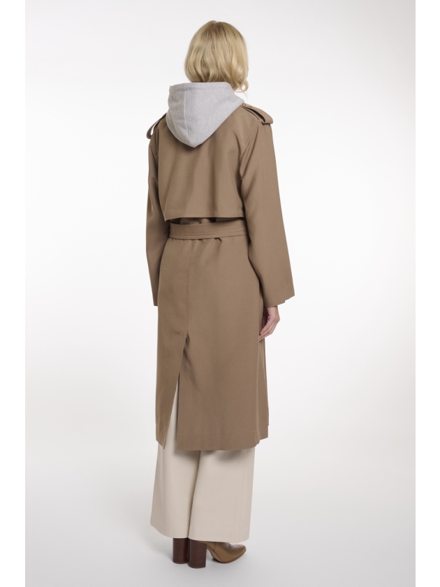 Rino en Pelle Double breasted trenchcoat with detachable hood 11011 slate bark