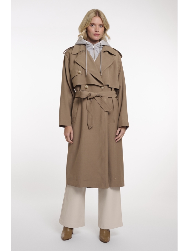 Rino en Pelle Double breasted trenchcoat with detachable hood 11011 slate bark