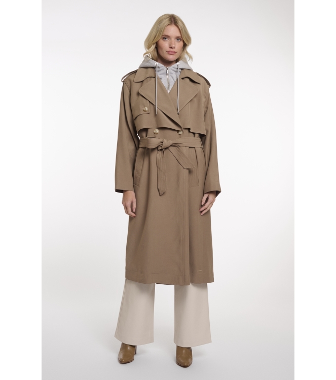 Rino en Pelle Double breasted trenchcoat with detachable hood 11011 slate bark