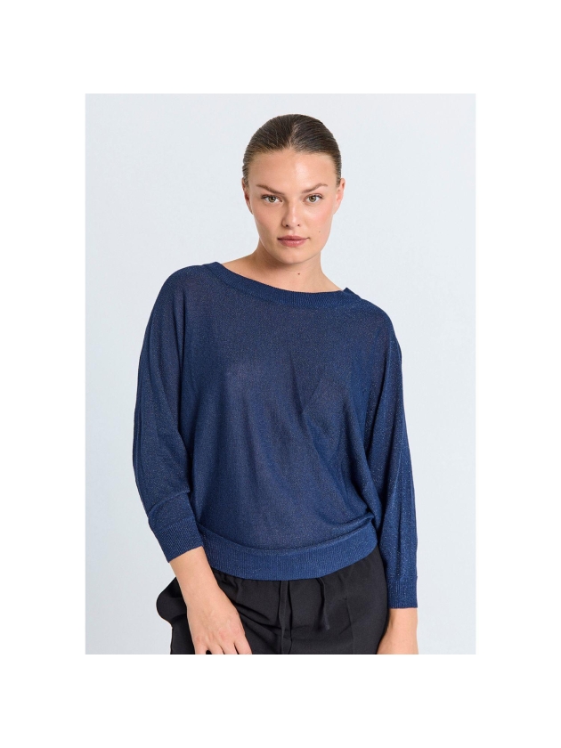 Freequent Metallic knit bat sleeve Patriot blue