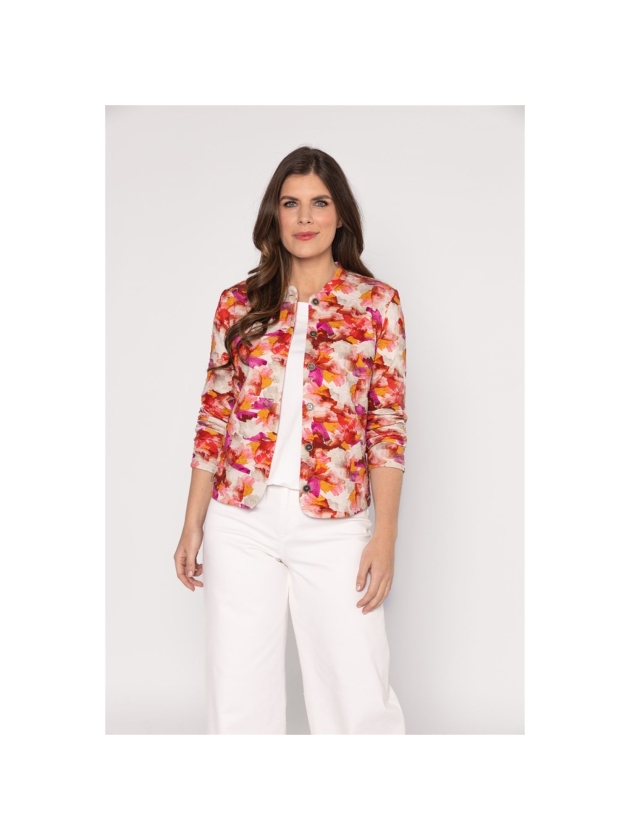Sarto Fashion Jacket stand-up collar r1661 hot pink-d red+ aquarel print