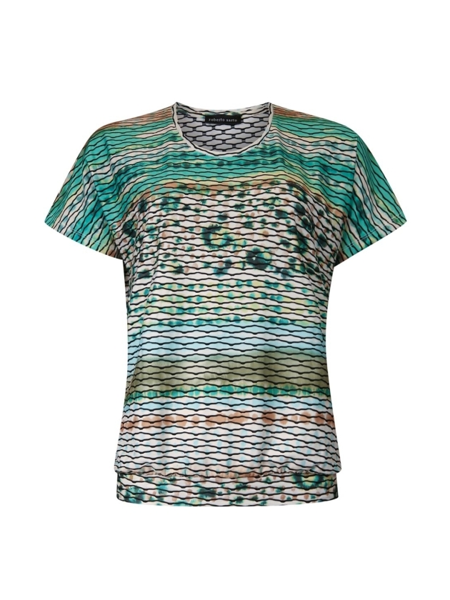Sarto Fashion Blouson o-neck r1290 green+ brush stroke stripes
