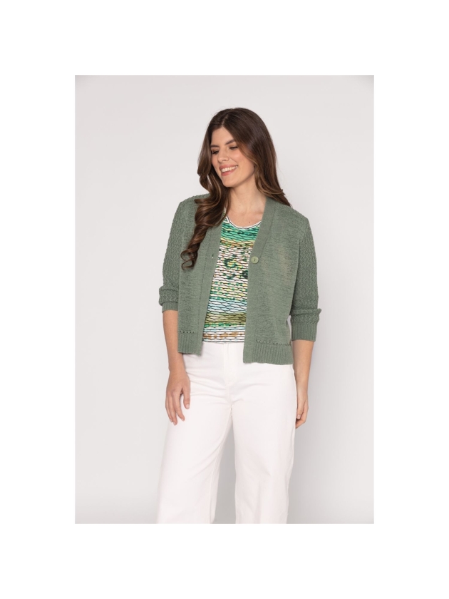 Sarto Fashion Blouson o-neck r1290 green+ brush stroke stripes