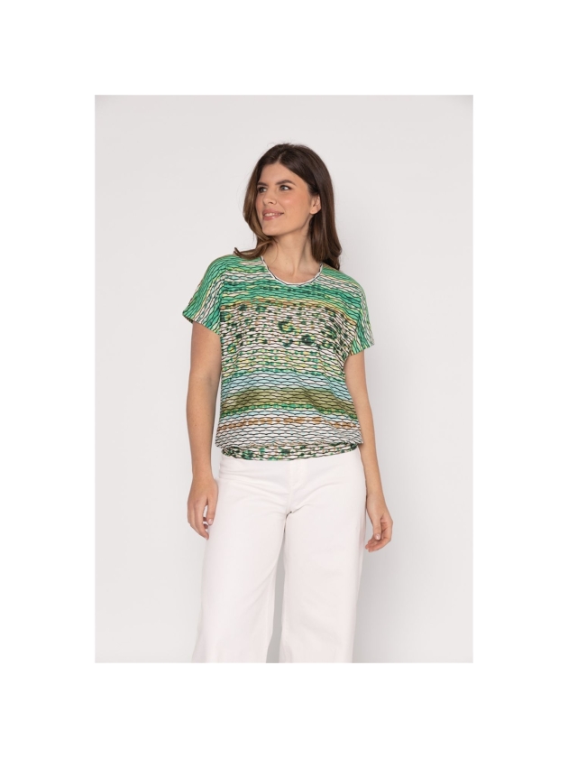 Sarto Fashion Blouson o-neck r1290 green+ brush stroke stripes