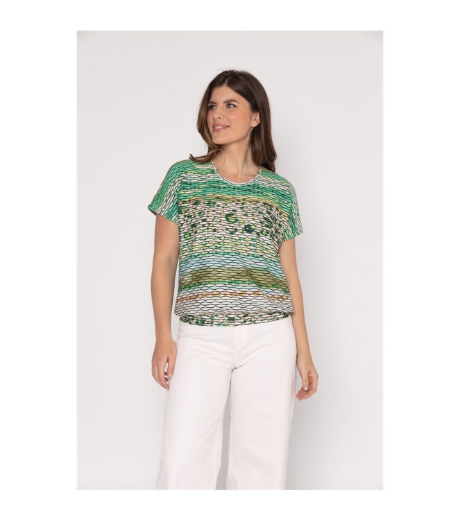 Sarto Fashion Blouson o-neck r1290 green+ brush stroke stripes