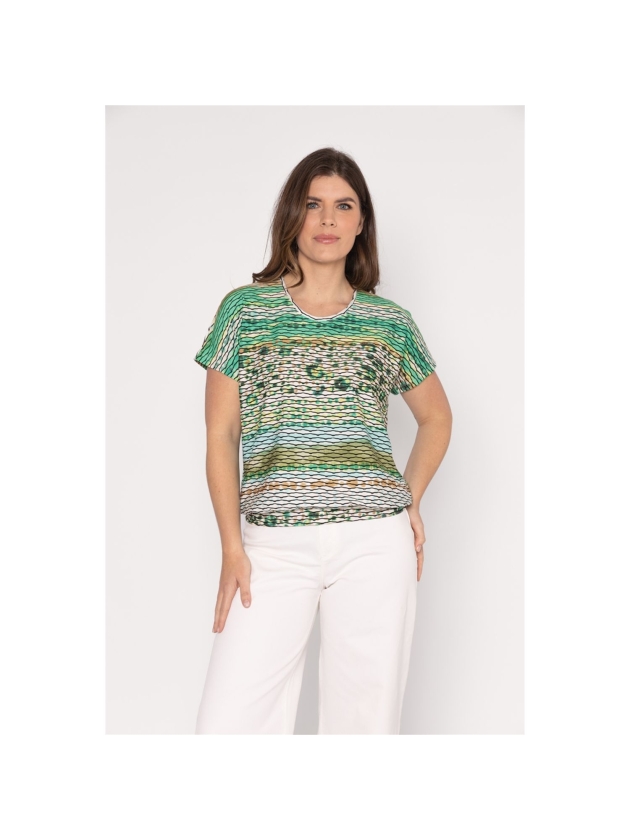 Sarto Fashion Blouson o-neck r1290 green+ brush stroke stripes
