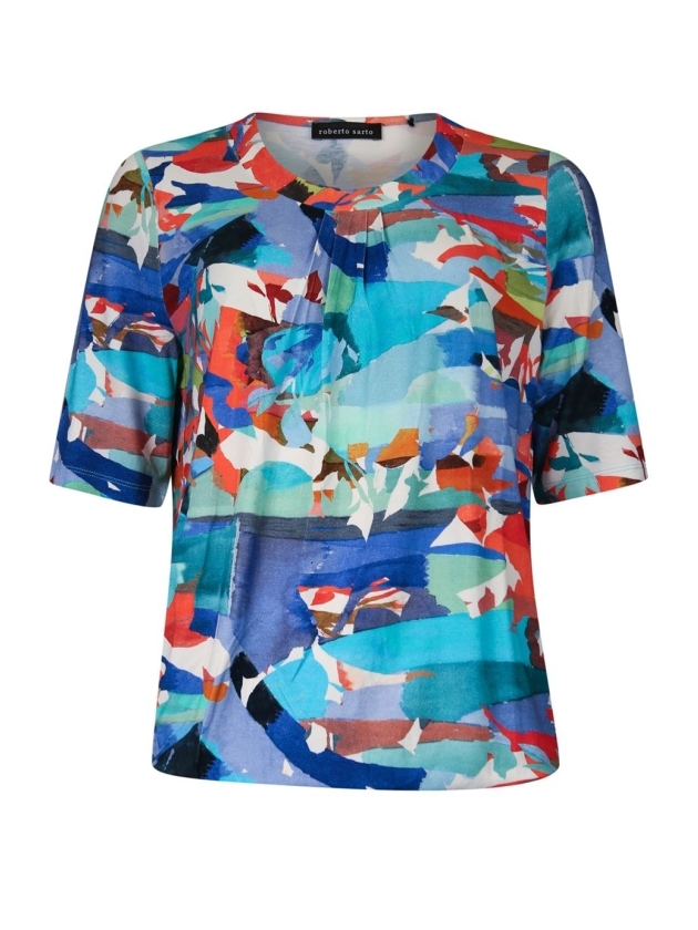 Sarto Fashion Blouson o-neck r1280 sky-coral+ abstract art print