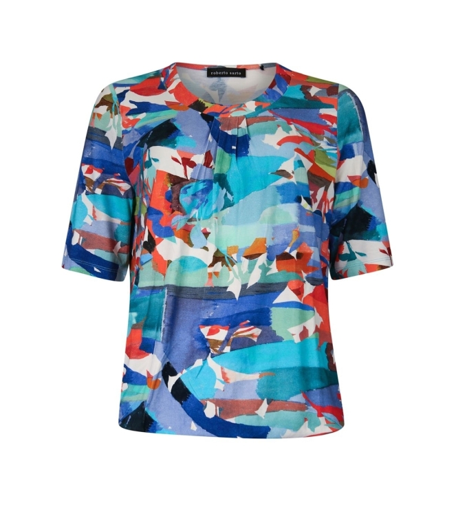 Sarto Fashion Blouson o-neck r1280 sky-coral+ abstract art print