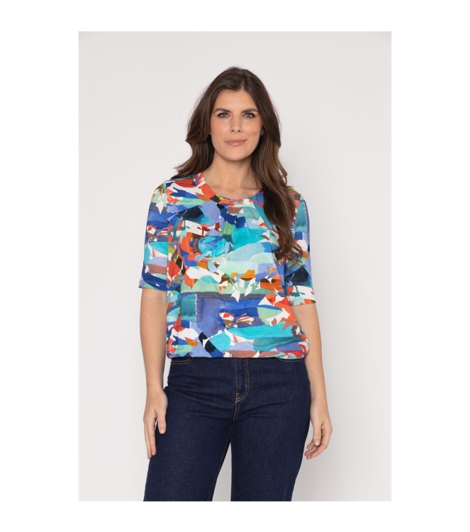 Sarto Fashion Blouson o-neck r1280 sky-coral+ abstract art print