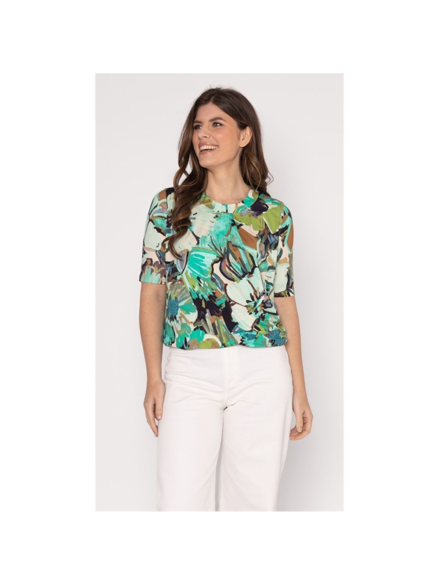 Sarto Fashion Blouson o-neck r1020 a.green-mint+ painted flowers