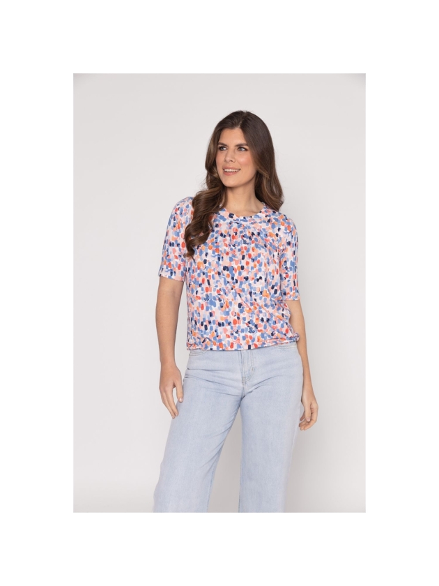 Sarto Fashion Blouson o-neck r1720 l.coral-sky-ocean painted dot