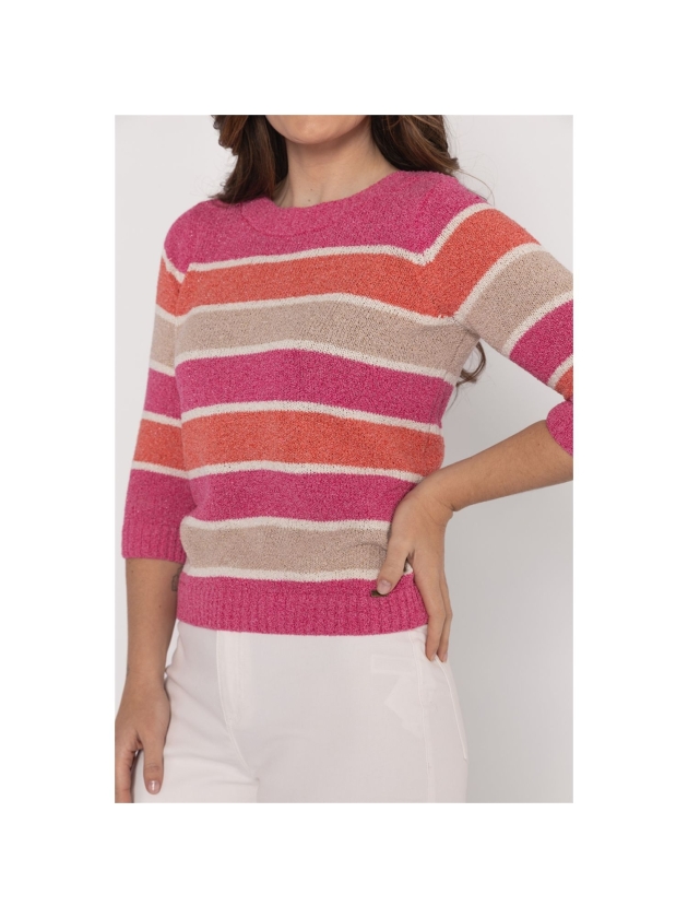 Sarto Fashion Pullover boatneck r1381 deep red-pink-offwhite