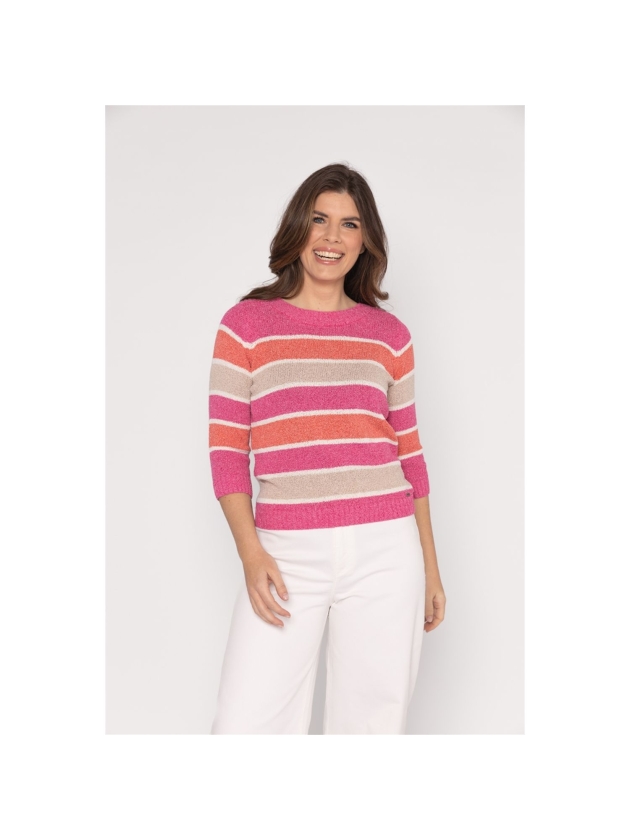 Sarto Fashion Pullover boatneck r1381 deep red-pink-offwhite