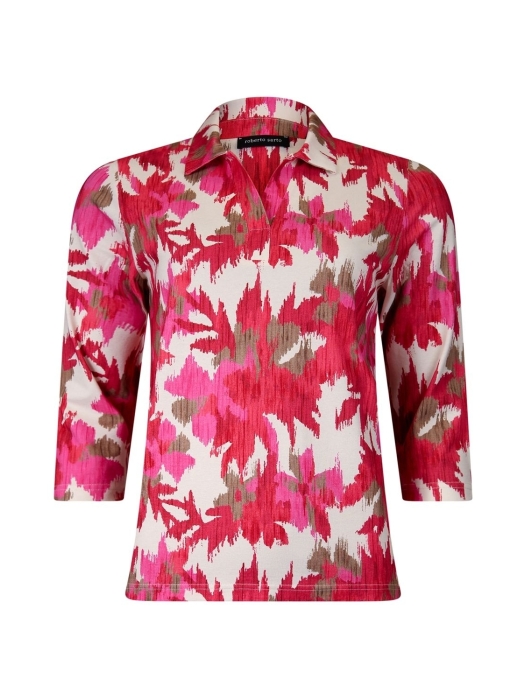 Sarto Fashion T-shirt polo r1270 d.red-h.pink+ ethnic flowers