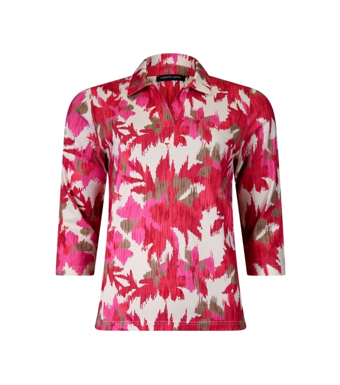 Sarto Fashion T-shirt polo r1270 d.red-h.pink+ ethnic flowers