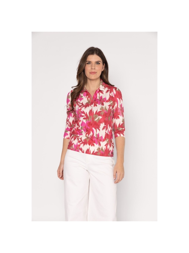 Sarto Fashion T-shirt polo r1270 d.red-h.pink+ ethnic flowers