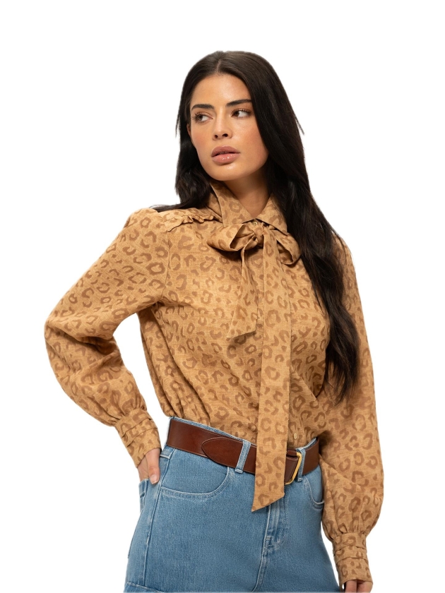 Nikkie Pragues Leopard Blouse 2593 Travertine