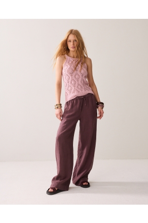 Summum Woman Wideleg pant Light linen lyocell 334 Deep fig