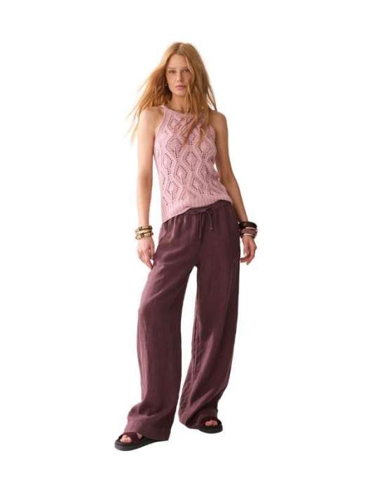 Summum Woman Wideleg pant Light linen lyocell 334 Deep fig