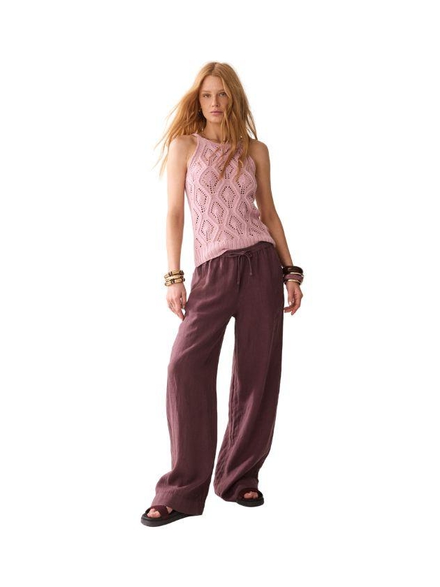 Summum Woman Wideleg pant Light linen lyocell 334 Deep fig